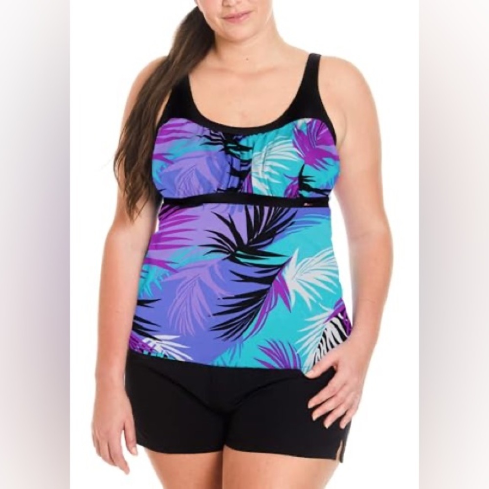 ZeroXposur Tropical Resort Floral Print Tankini Swim Top Swimsuit Plus Size 3X